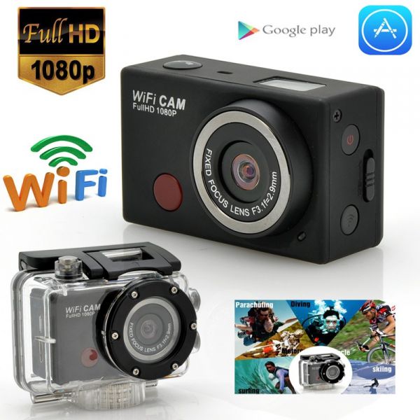 Caméra Wi-Fi sport étanche avec télécommande, Full HD 1080p, 5 MP