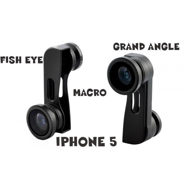 Kit 3-en-1 iPhone 5 Lentille Fish-Eye, Grand Angle, Macro
