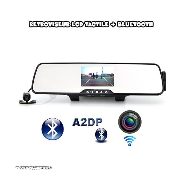 Rétroviseur caméra sans fil - Bluetooth, Sync et Transmetteur FM