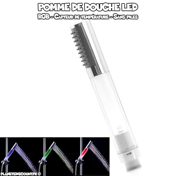 Pomme de douche LED RGB avec capteur de température, sans piles