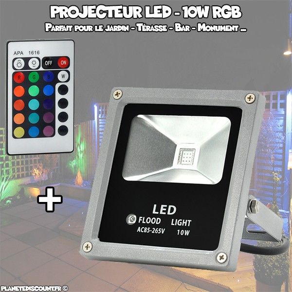 Projecteur LED étanche 10W, Extérieure, Multicolore, Télécommande