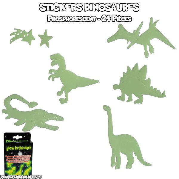 Lot 24 stickers phosphorescent dinosaures