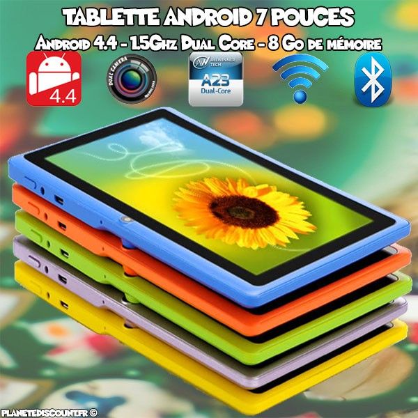 Tablette Android 4.4, 7 pouces, Dual Core, Wifi, Caméra, 8 Go