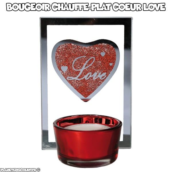 Bougeoir chauffe-plat coeur Love en verre