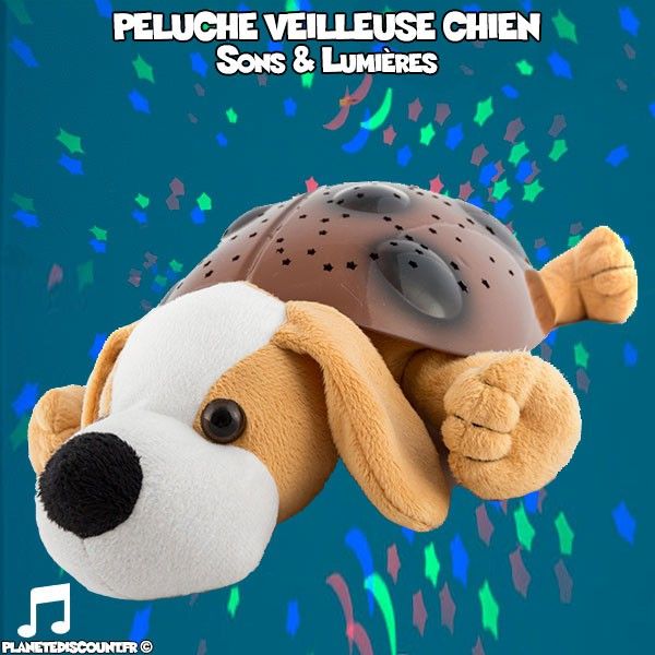 Peluche veilleuse chien avec mélodies et lumières