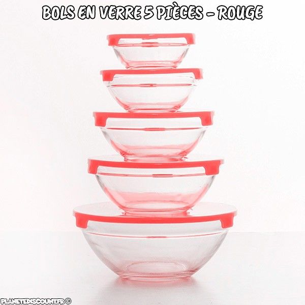 Bol en verre 5 bols et et 5 couvercles rose