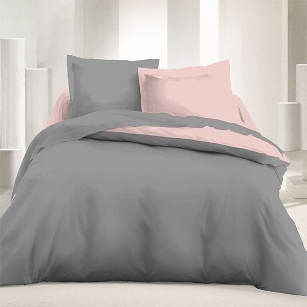 Parure de couette réversible microfibre 240 x 220 cm Rose Gris