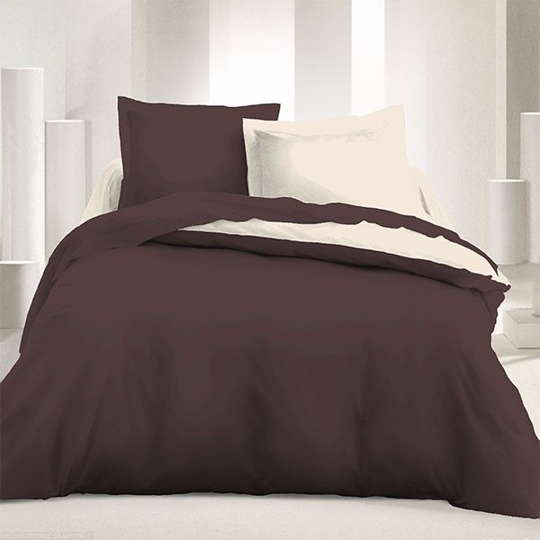 Parure de couette réversible microfibre 240 x 220 cm Marron Beige