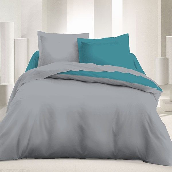 Parure de couette réversible microfibre 240 x 220 cm Gris clair Turquoise