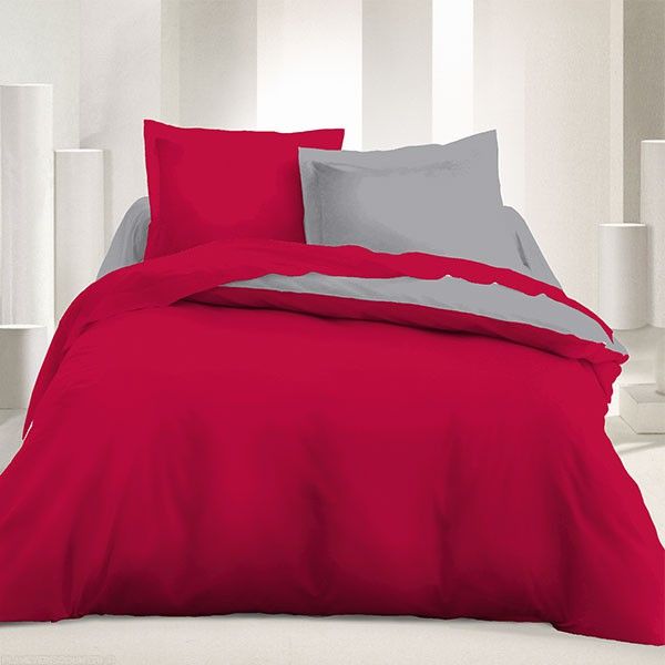 Parure de couette réversible microfibre 240 x 220 cm Gris clair Rouge