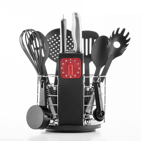 Porte-Ustensiles De Cuisine Rotatif 360° Noir – Organisateur 3 Compartiments Pour Plan De Travail Épuré