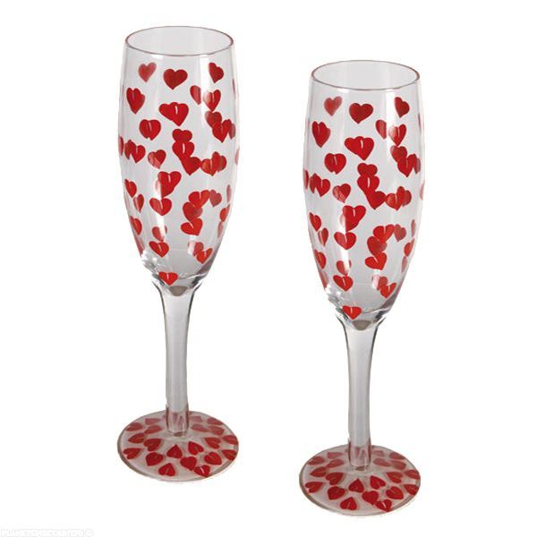 Flûte de Champagne avec motif petits coeurs x2