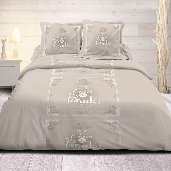 Parure housse de couette 240x220 cm 100% coton coin de paradis beige