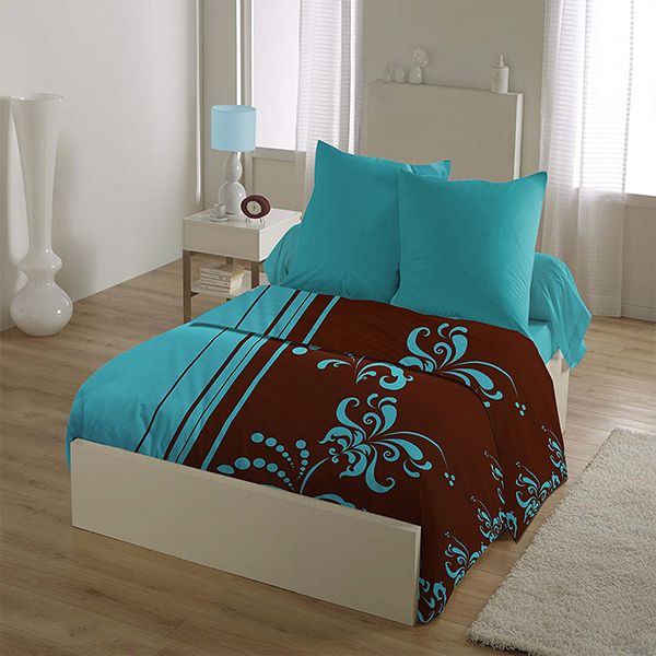 Parure de lit 4 pièces microfibre 220x290 cm Aby Turquoise