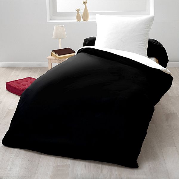 Housse de couette bicolore 100% coton 140x200 cm noir blanc