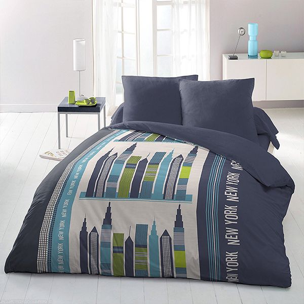 Housse de couette pas cher 220x240 New York Colors, linge de