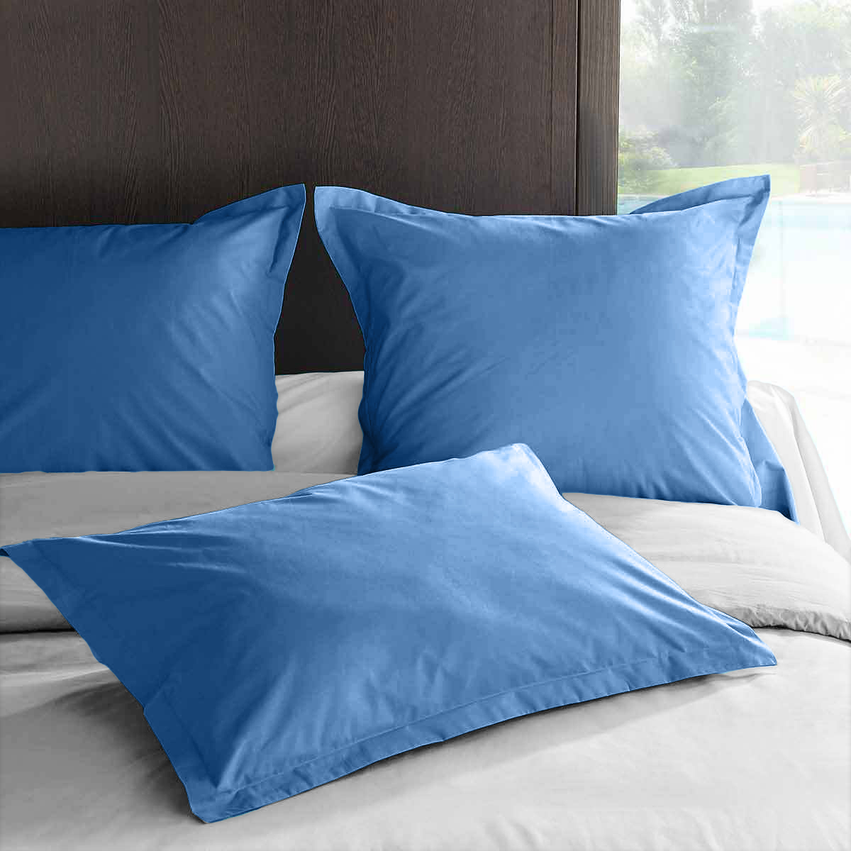Achat Taie d'oreiller 50x70 avec volant Percale Lake pas cher Achat Taie d'oreiller 50x70 avec volant Percale Lake pas cher