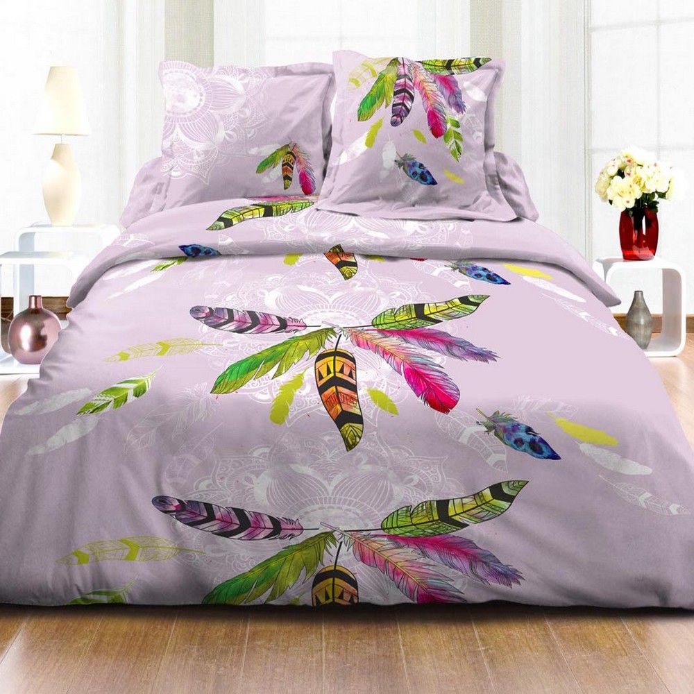 Housse de couette - Achat Parure de lit coton Plume Parme ...