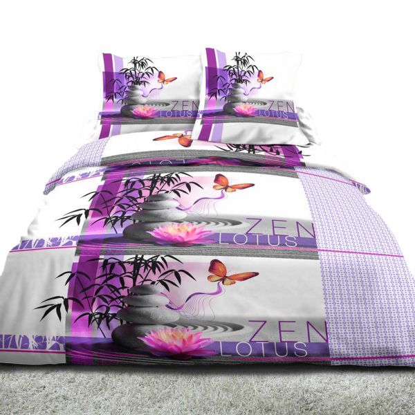 Parure housse de couette coton Zen Prune