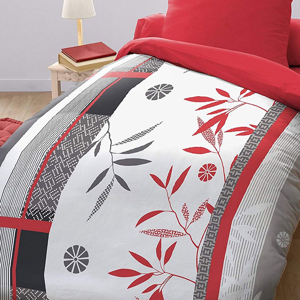 Housse De Couette Japonaise 220x240 Cm - Motif Bambou, Pierre Zen, Lotus - 2 Taies D'oreiller 65x65 - Microfibre Douce, Fermeture éclair - 4
