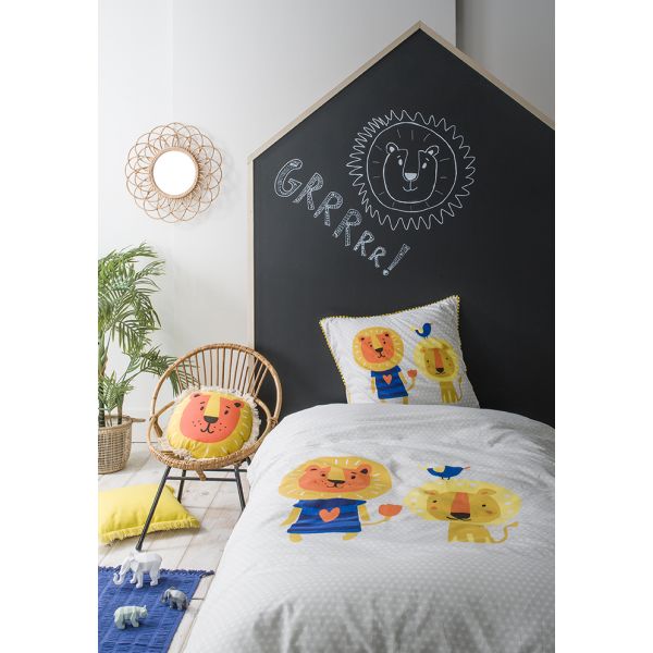 Parure housse de couette coton Lion 140x200 cm