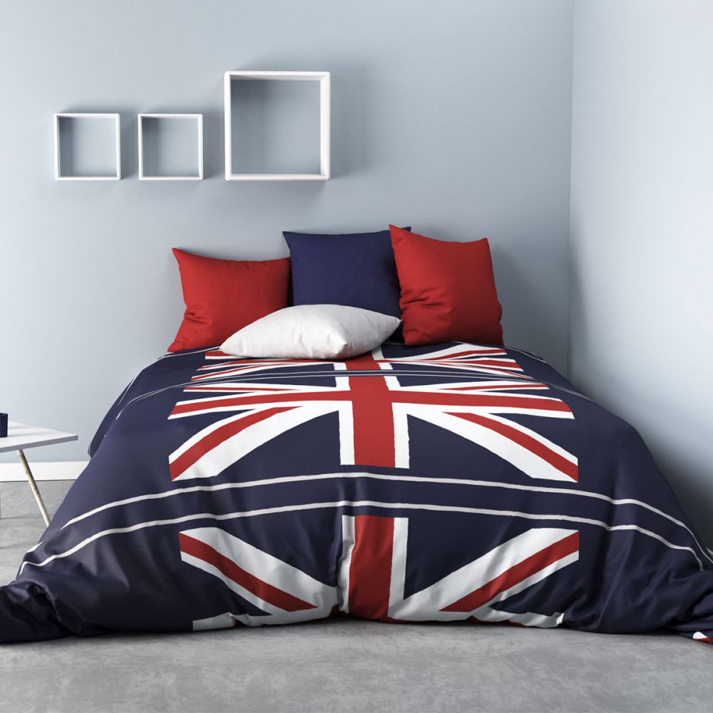 Achat Parure de couette microfibre 220x240 cm London Flag Bleu pas