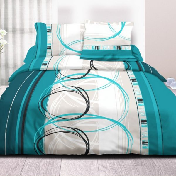 Parure de couette 100% Coton 57 fils 220x240 cm Roue Libre Turquoise