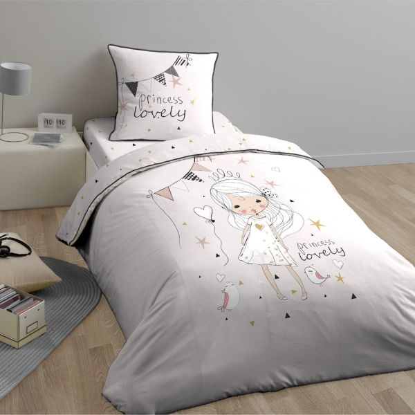 Parure de couette 100% Coton 57 fils 140x200 cm Love Princess