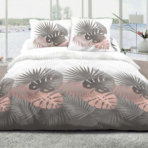 Housse de couette Coton Tropical Rose et taie d'oreiller