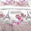 Parure de couette 100% Coton 57 fils I Love Paris Rose