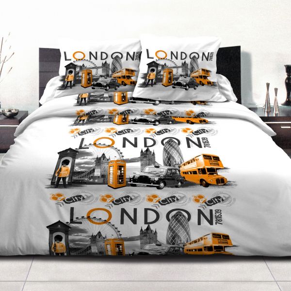 Parure de couette 240x260 Polycoton London City Orange