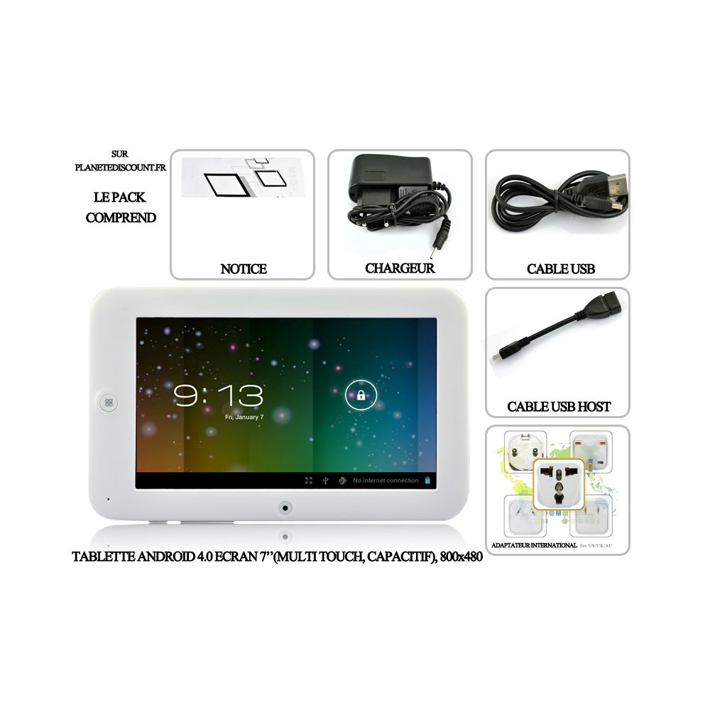 Achat Tablette android 4.0 4GB 7, 1GHZ, Wifi (blanc) pas cher