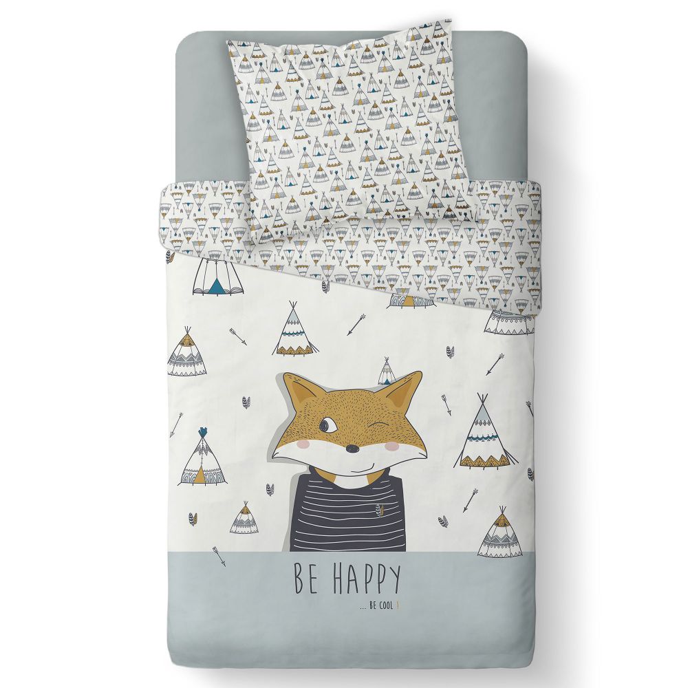 Housse de couette enfant 140x200 Chat + taie 100% coton bio 57 fils