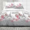 Parure de couette 240x260 cm 100% Coton 57 fils I Love Paris Gris