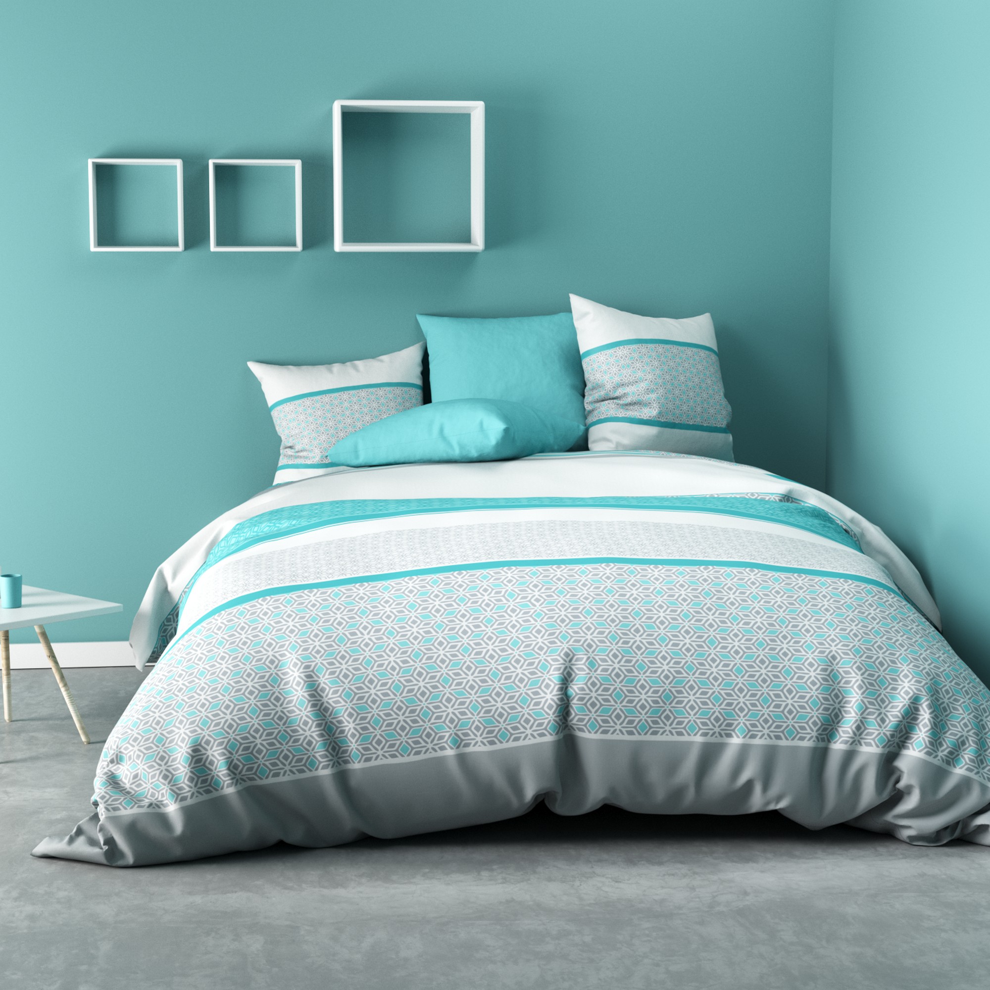 Drap Plat 100 % Coton 240 X 300 Cm Turquoise – 57 Fils/cm² Qualité Supérieure