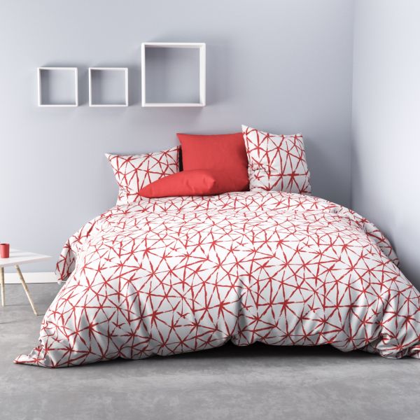 Parure de couette 100% Coton 57 fils 220x240 Reseau Rouge