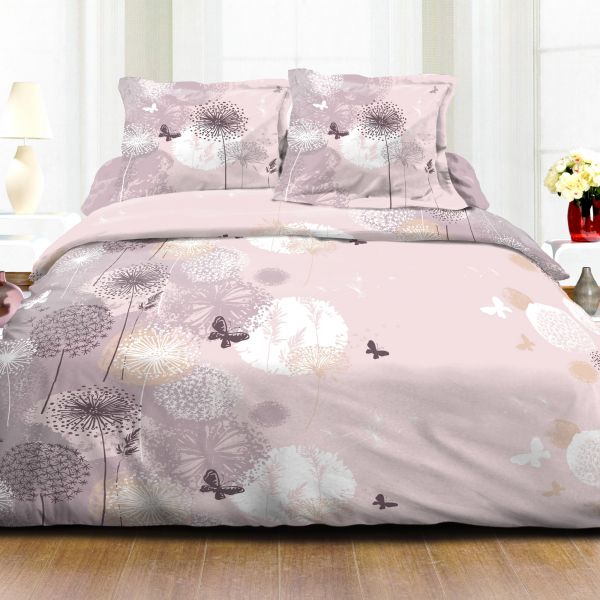 Parure de couette 220x240 cm 100% Coton 57 fils Butterfly Rose