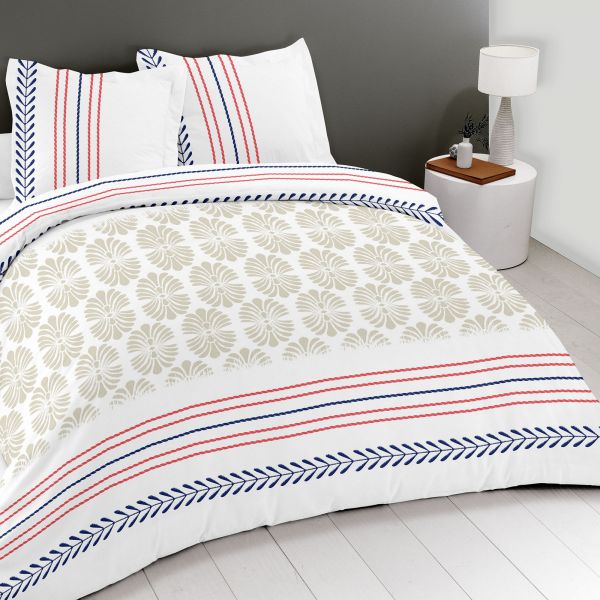 Parure de couette 220x240 cm 100% Coton 57 fils Geo Bleu Blanc