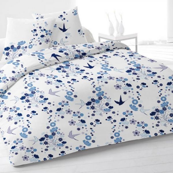 Parure de couette 220x240 cm 100% Coton 52 fils Hirondelle Bleu