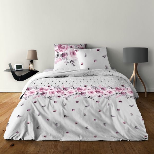 Parure de couette 220x240 cm 100% Coton 57 fils Rose 1