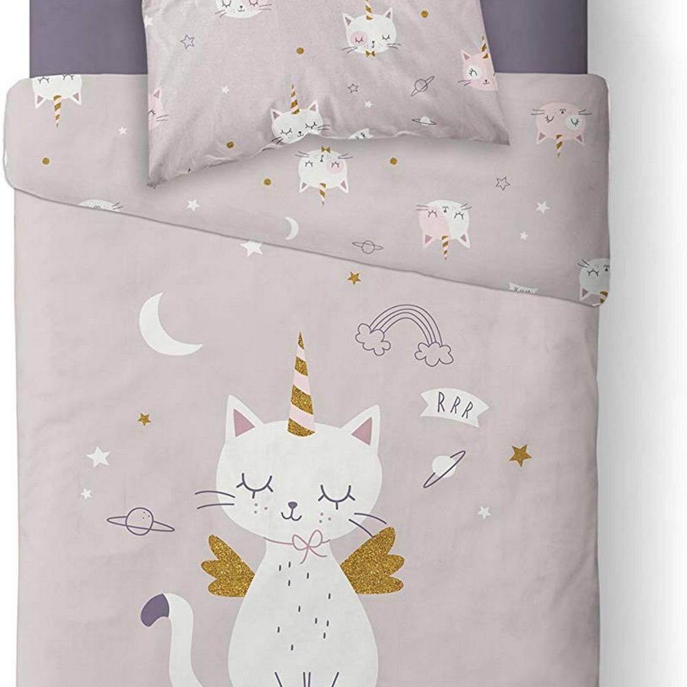 Housse de couette enfant 140x200 Chat + taie 100% coton bio 57 fils