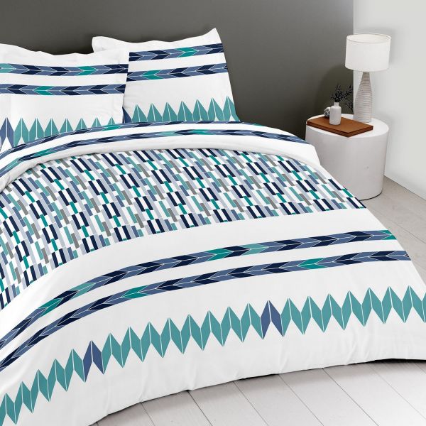 Parure de lit - Housse de couette 100% Coton 57 fils Chevron Azur