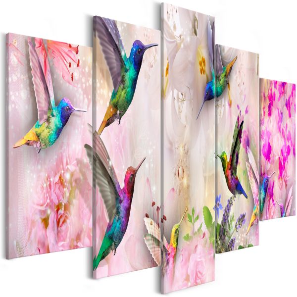 Tableau Colourful Hummingbirds 5 Pièces Wide Pink