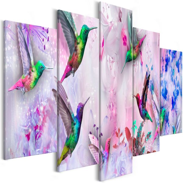 Tableau Colourful Hummingbirds 5 Pièces Wide Violet