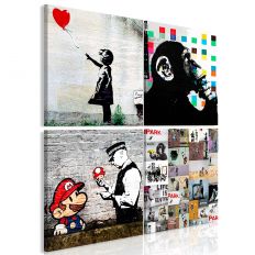 Tableau Banksy Collage 4 Pièces