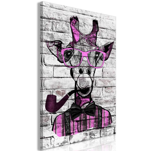 Tableau Giraffe with Pipe 1 Pièce Vertical Pink