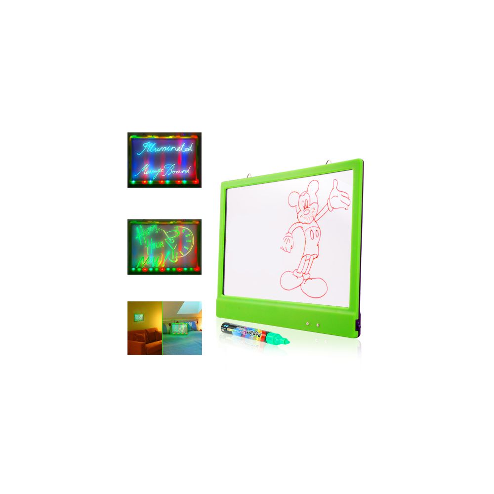 Tableau LED Enfant Effaçable à Sec 30x20cm - Avec 7 Stylos, Autocollants, Support - Acrylique, Lumière 7 Couleurs, USB - Pour Dessin, Messages, Décoration