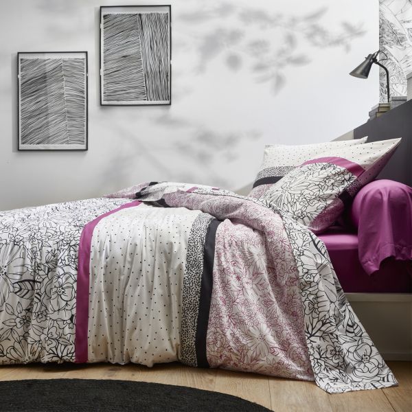 Parure de lit - Housse de couette 100% Coton 51 fils Joella Orchidee