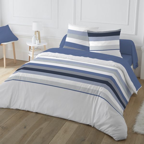 Parure de lit - Housse de couette 100% Coton 57 fils Cagnes Blue