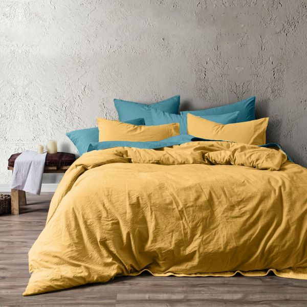 Parure de lit - Housse de couette 100% Coton Lavé 57 fils Safran